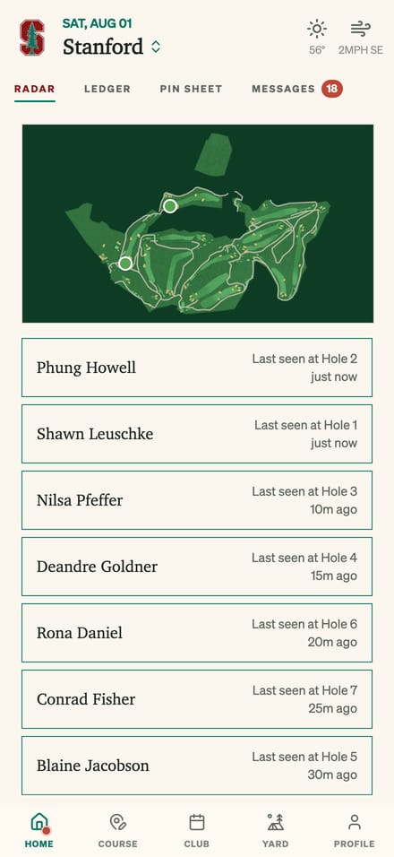GolfCore course radar showing where every player is on the course