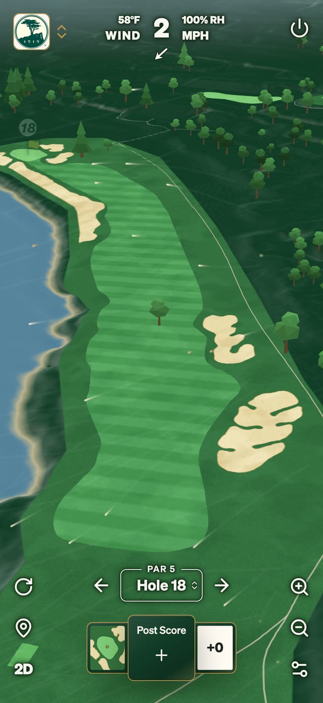 GolfCore 3D course GPS with live wind, temperature, and humidity