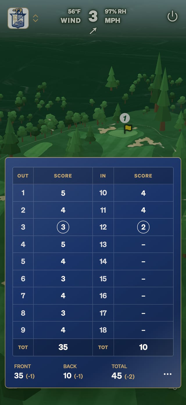 GolfCore live scorecard over the course GPS