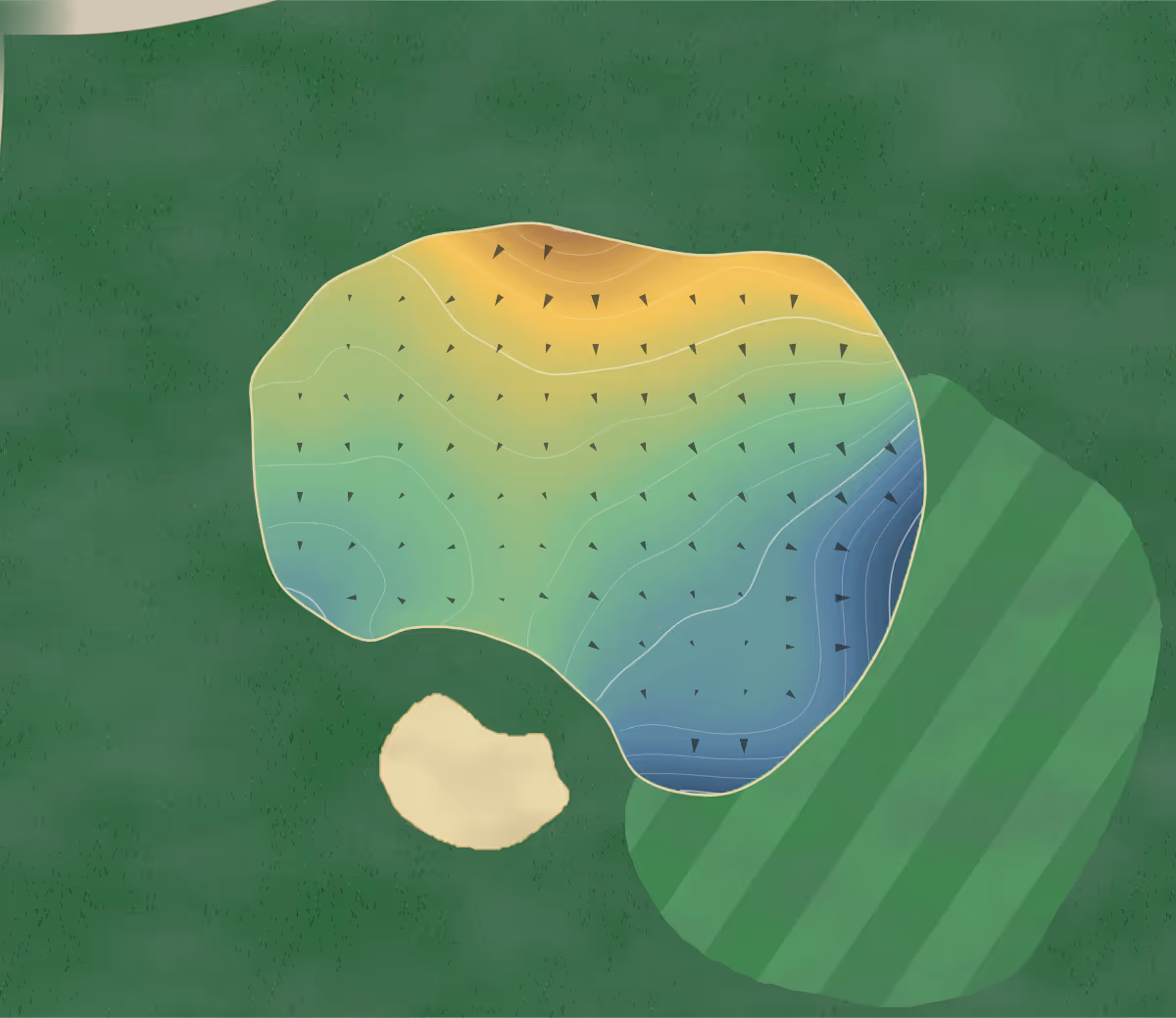 Green contour map of 1757 in Dulles, Virginia — 164 elevation contours at a 3-inch interval with fall-line arrows, traced from 1-meter lidar