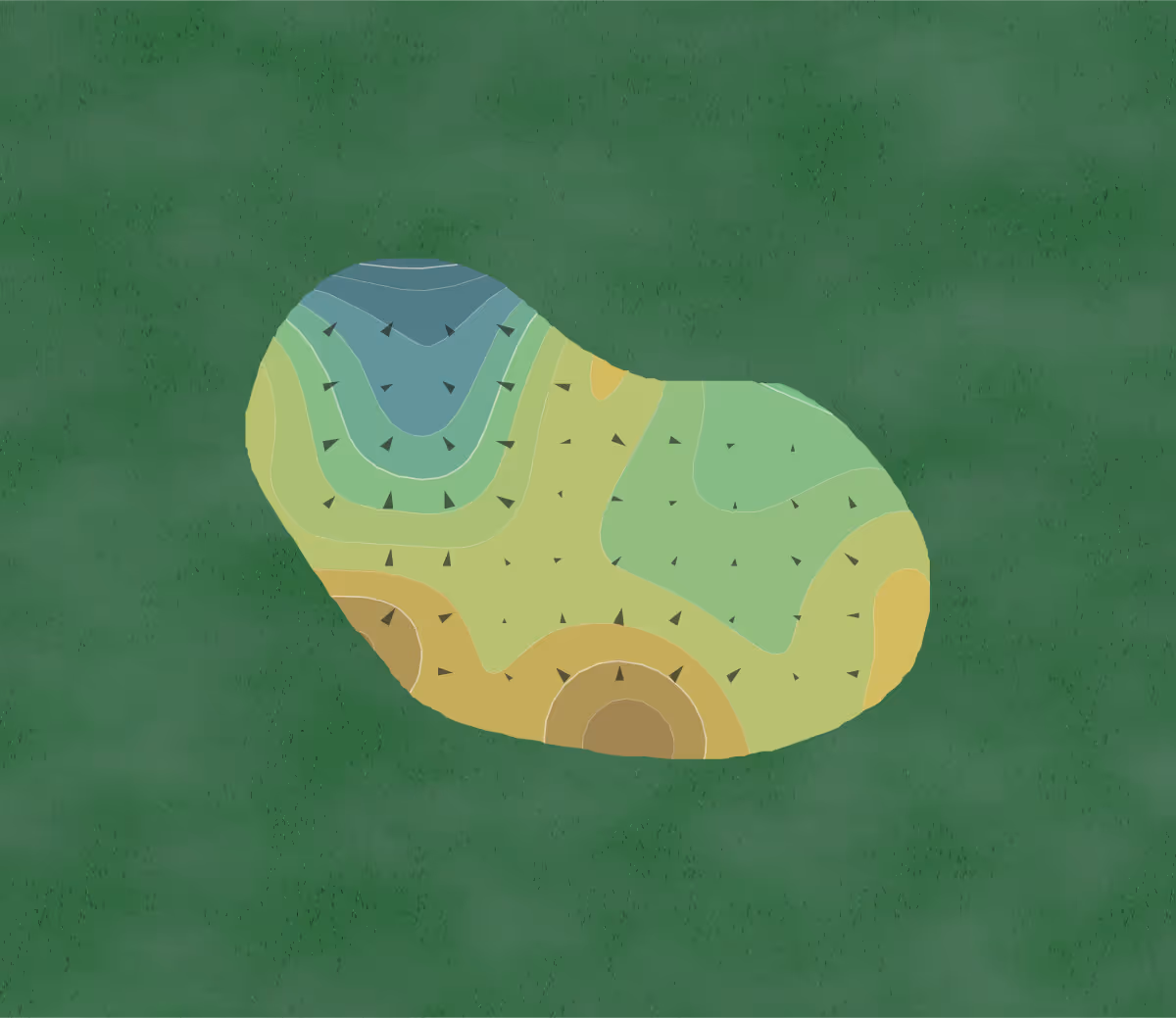 Green contour map of 3's Greenville 1 - 9 in Greenville, South Carolina — 168 elevation contours at a 3-inch interval with fall-line arrows, traced from 1-meter lidar