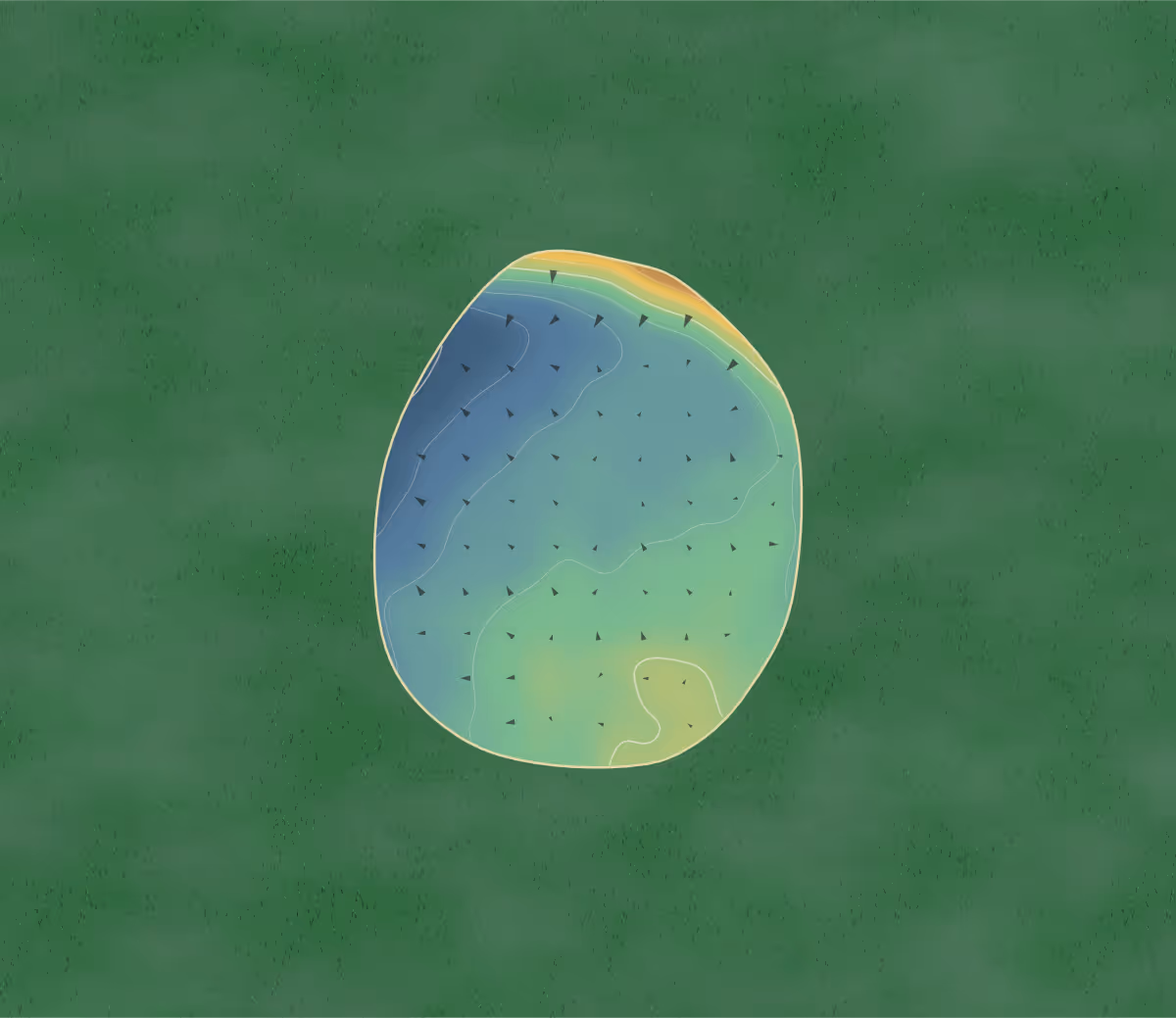 Green contour map of Abbotsley in St Neots, England: 16 elevation contours at a 8-centimeter interval with fall-line arrows, traced from 1-meter lidar