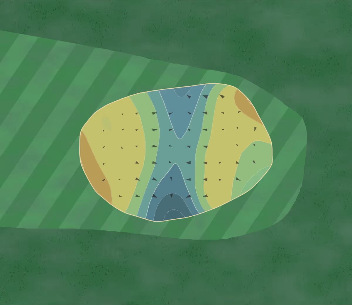 Green contour map of Abenakee GC in Biddeford Pool, Maine — 78 elevation contours at a 3-inch interval with fall-line arrows, traced from 1-meter lidar