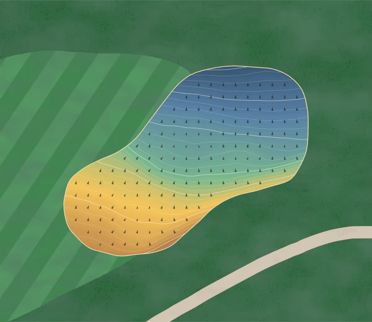 Green contour map of Abercrombie in New Glasgow, Canada — 249 elevation contours at a 8-centimeter interval with fall-line arrows, traced from 1-meter lidar
