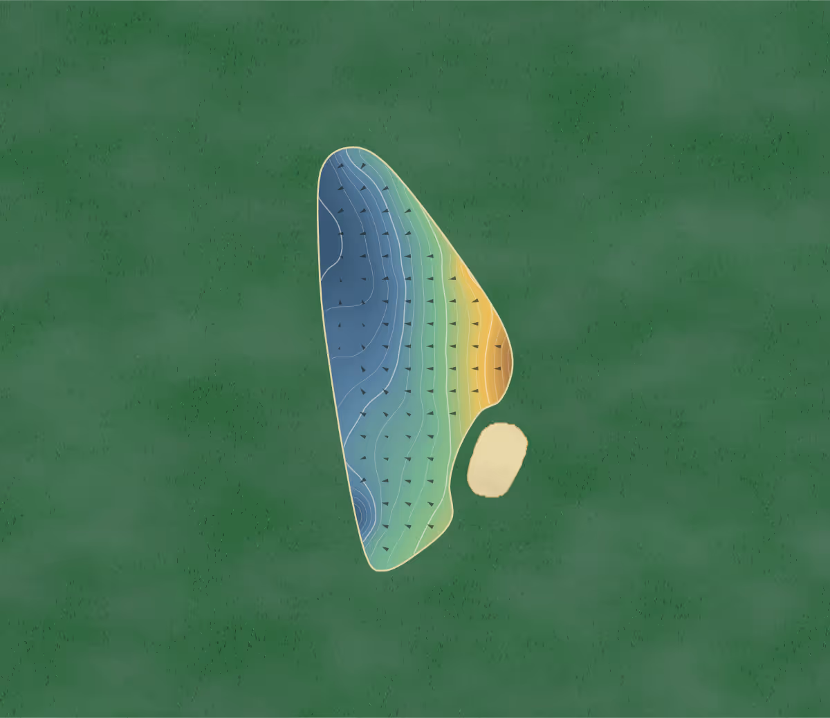 Green contour map of Abernethy in Nethy Bridge, Scotland: 60 elevation contours at a 8-centimeter interval with fall-line arrows, traced from 1-meter lidar