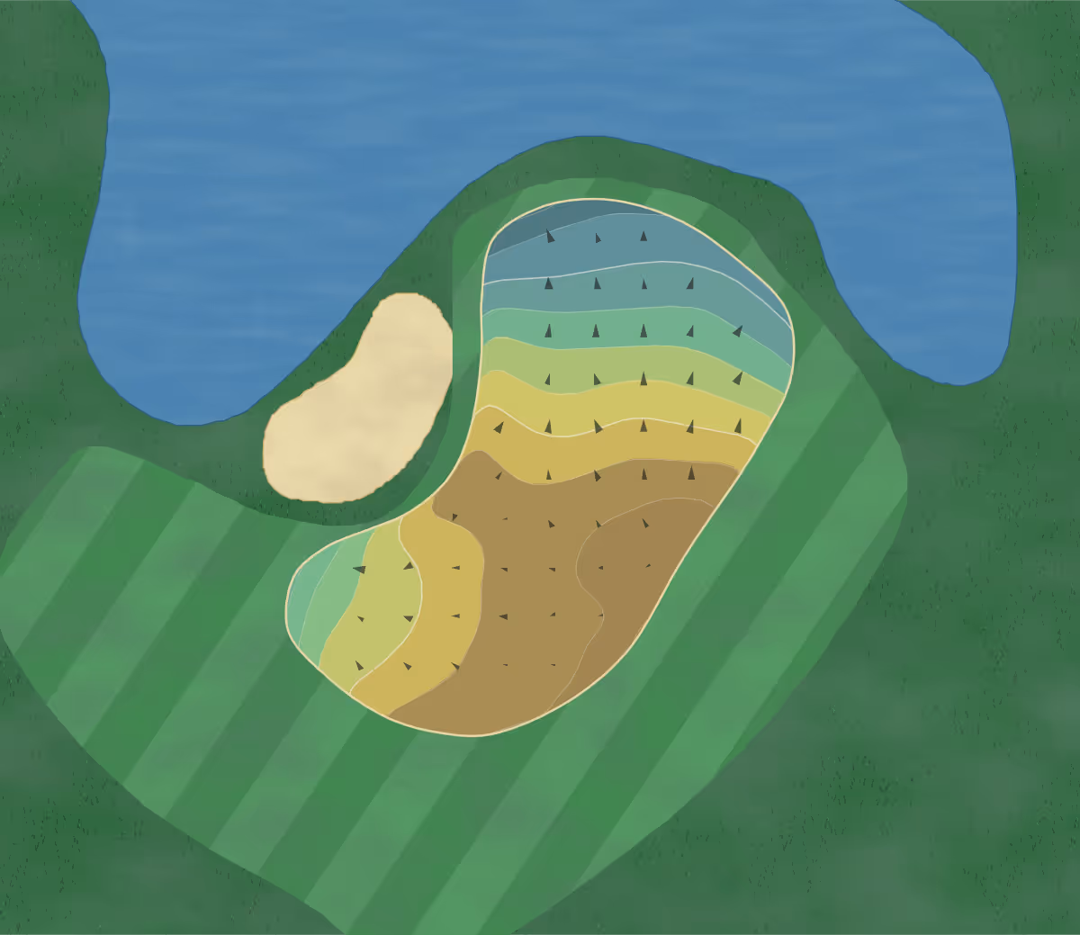 Green contour map of Abilene CC South in Abilene, Texas — 147 elevation contours at a 3-inch interval with fall-line arrows, traced from 1-meter lidar