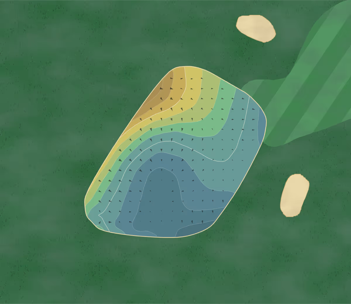 Green contour map of Aboyne in Aboyne, Scotland — 66 elevation contours at a 8-centimeter interval with fall-line arrows, traced from 1-meter lidar