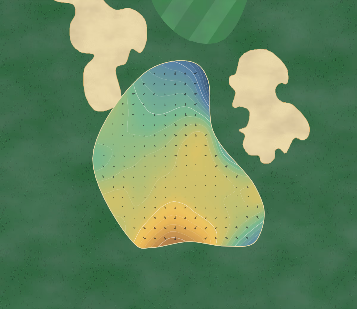 Green contour map of Adare Manor in Co. Limerick, Ireland: 216 elevation contours at a 8-centimeter interval with fall-line arrows, traced from 1-meter lidar