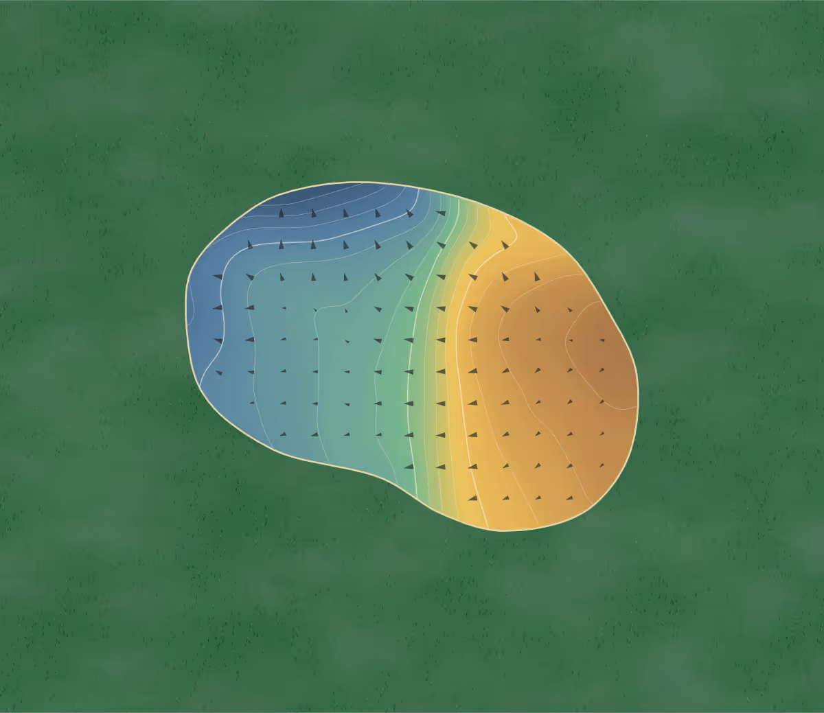 Green contour map of Addlethorpe in Skegness, England: 48 elevation contours at a 8-centimeter interval with fall-line arrows, traced from 1-meter lidar