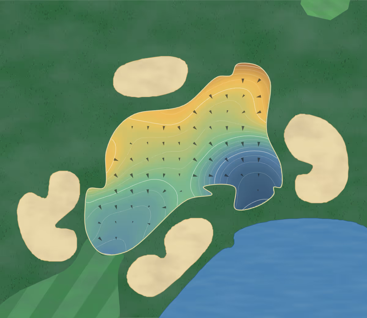 Green contour map of Adios Golf Club in Coconut Creek, Florida: 246 elevation contours at a 3-inch interval with fall-line arrows, traced from 1-meter lidar