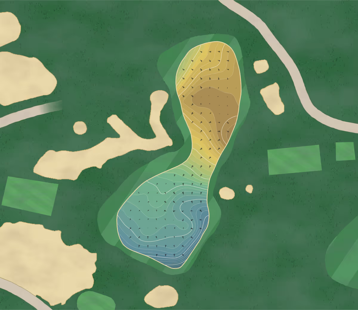 Green contour map of Aiken GC in Aiken, South Carolina — 234 elevation contours at a 3-inch interval with fall-line arrows, traced from 1-meter lidar