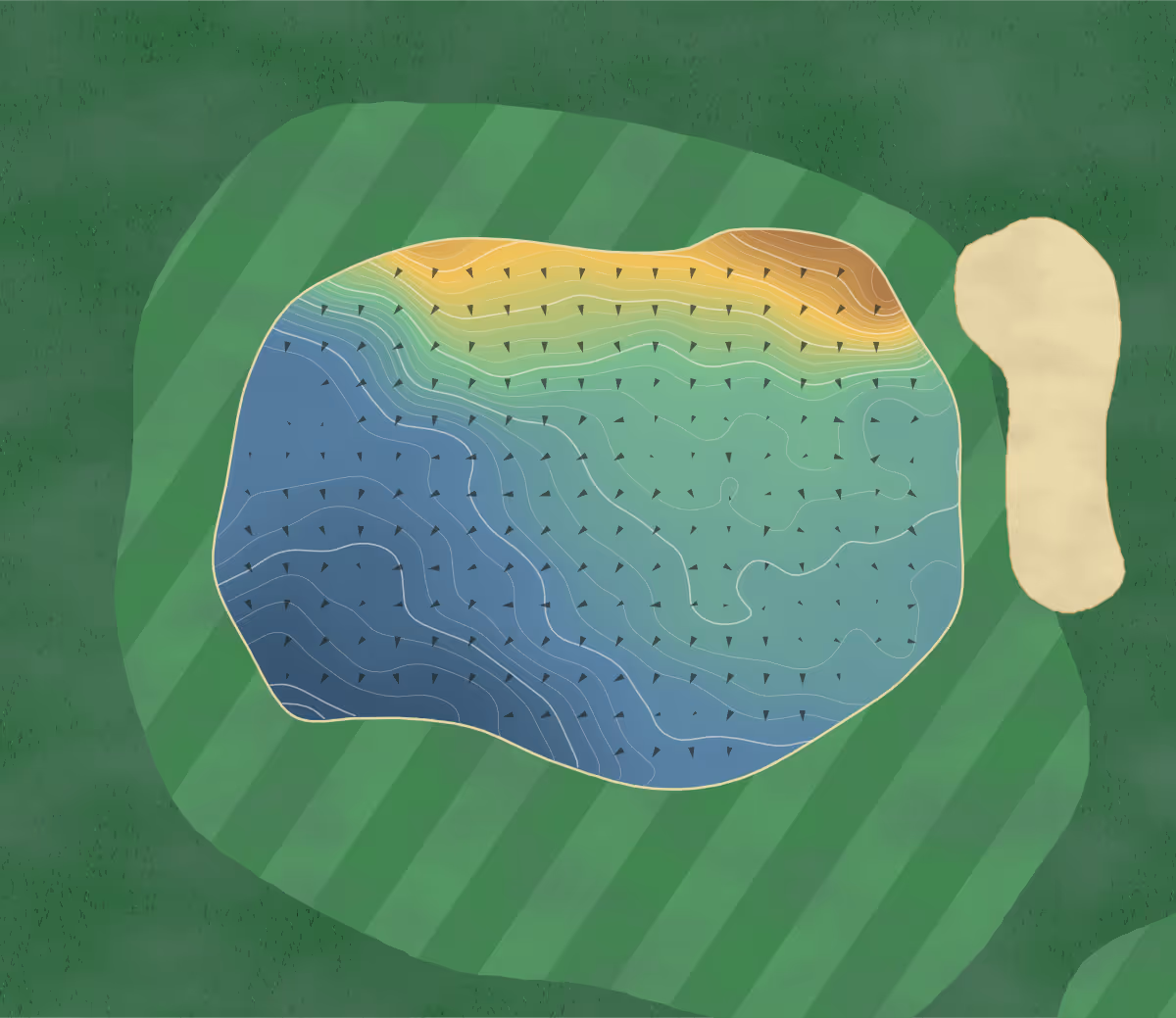 Green contour map of Airlinks in Hounslow, England: 243 elevation contours at a 8-centimeter interval with fall-line arrows, traced from 1-meter lidar