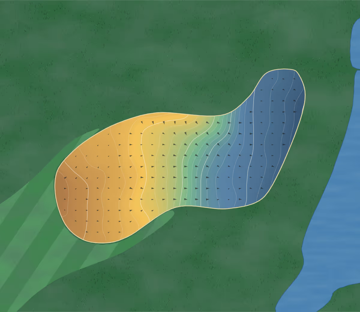 Green contour map of Airport National in Cedar Rapids, Iowa: 332 elevation contours at a 3-inch interval with fall-line arrows, traced from 1-meter lidar