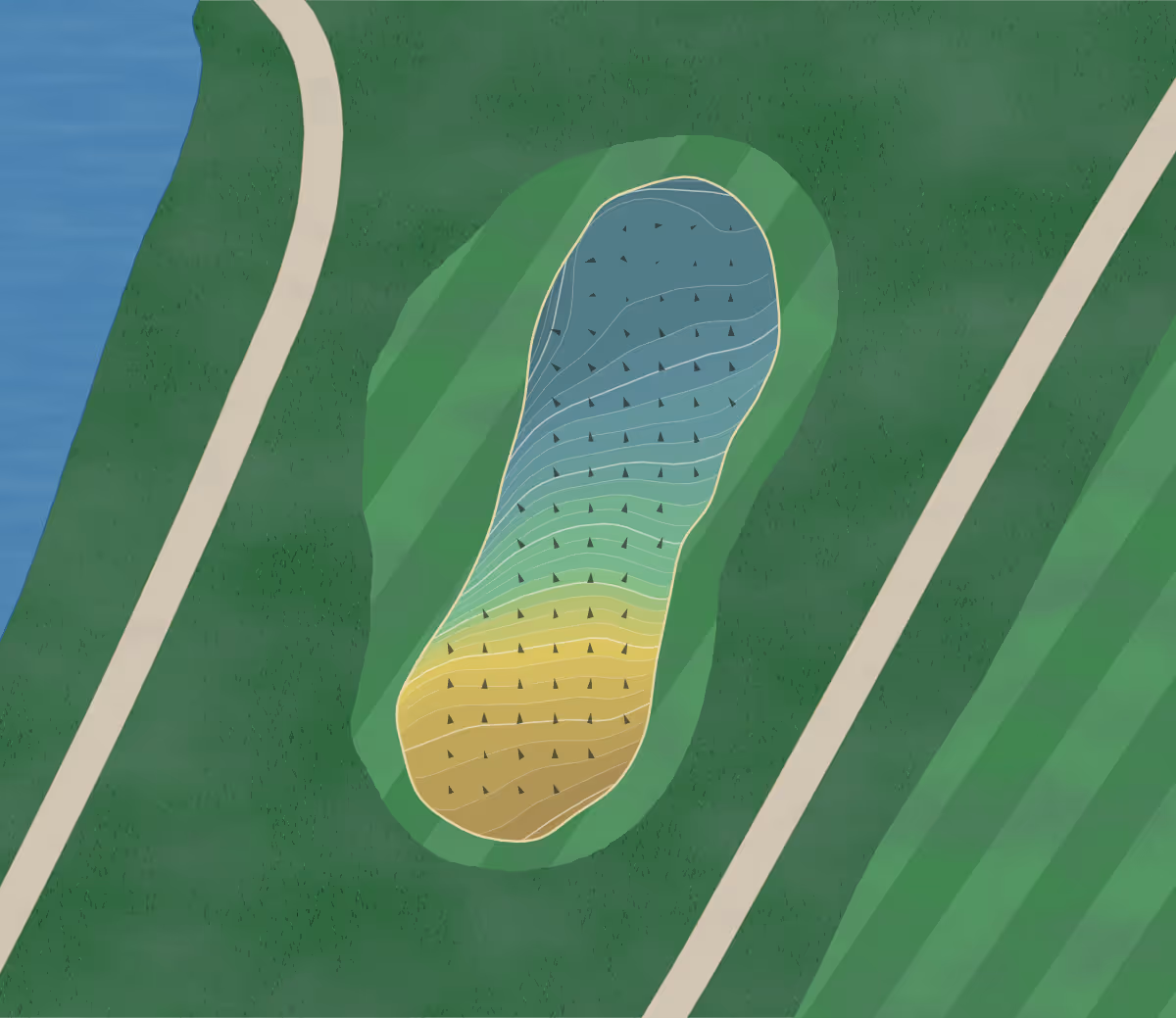 Green contour map of Airway Meadows in Gansevoort, New York — 230 elevation contours at a 3-inch interval with fall-line arrows, traced from 1-meter lidar