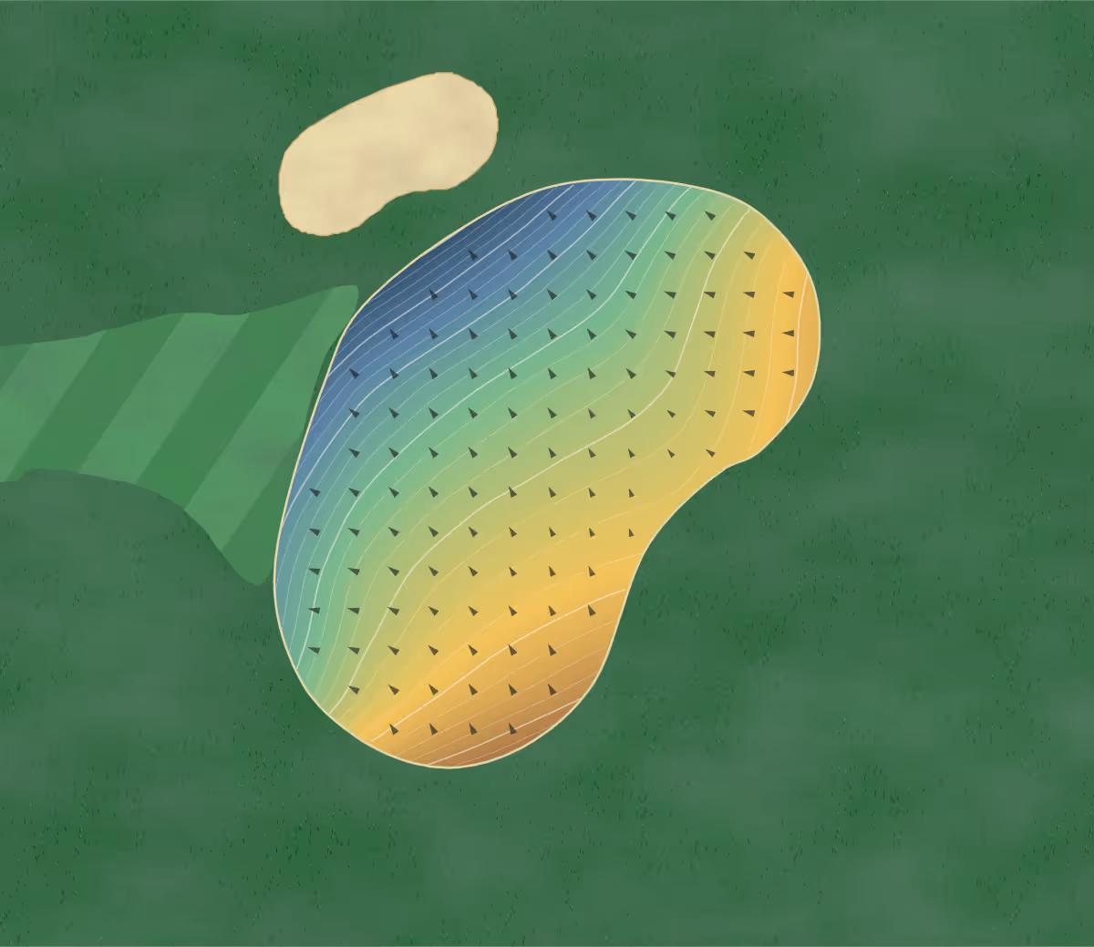 Green contour map of Aizu Bandai in Bandai, Japan: 239 elevation contours at a 8-centimeter interval with fall-line arrows, traced from 1-meter lidar