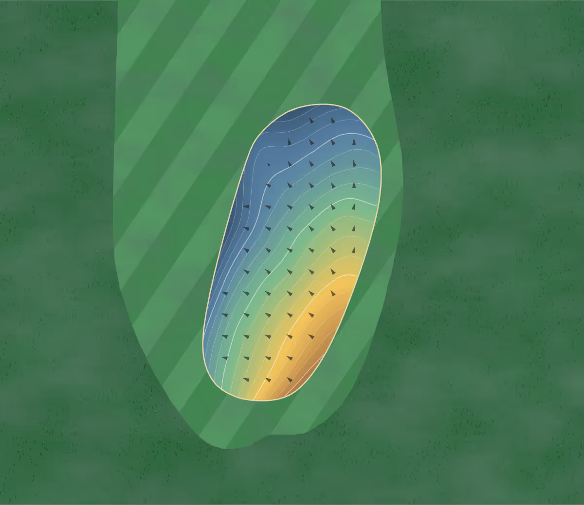 Green contour map of Akron Golf Club in Akron, Nebraska: 81 elevation contours at a 3-inch interval with fall-line arrows, traced from 1-meter lidar