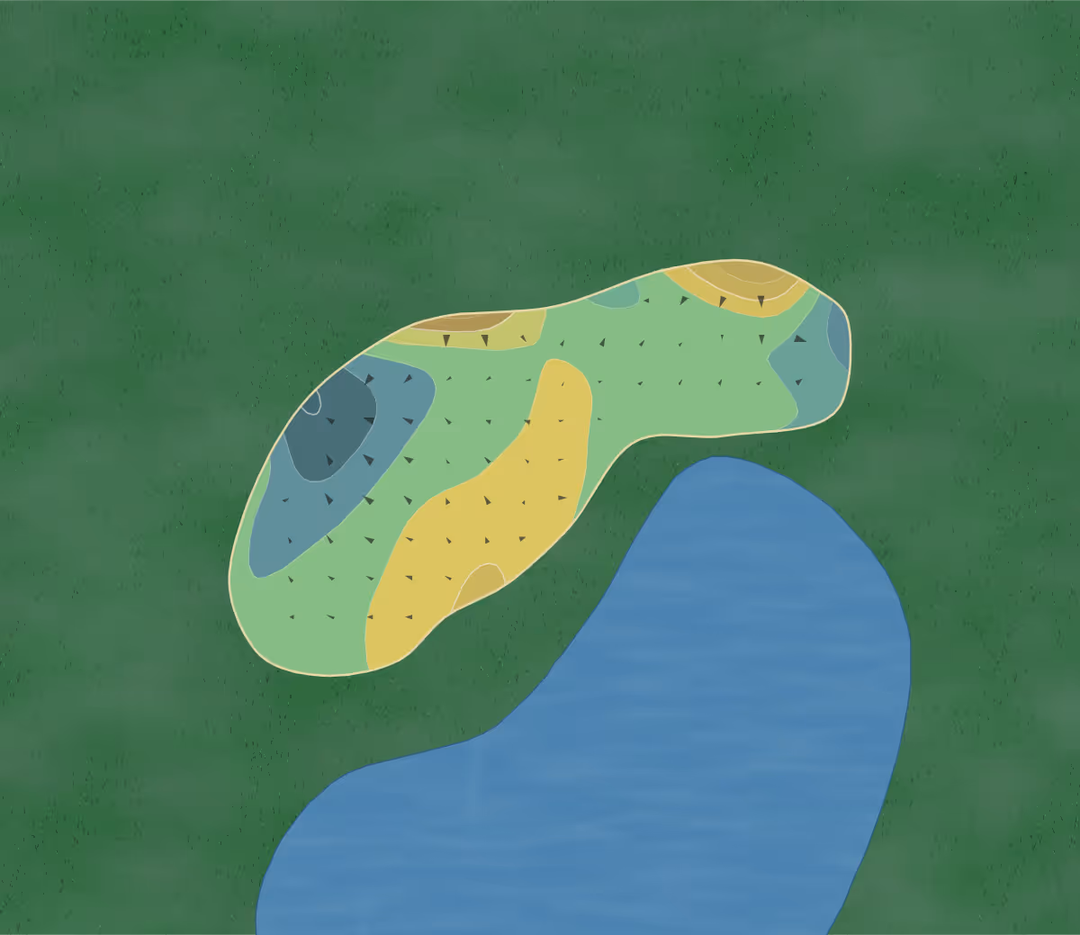 Green contour map of Aldersey Green in Chester, England — 117 elevation contours at a 8-centimeter interval with fall-line arrows, traced from 1-meter lidar