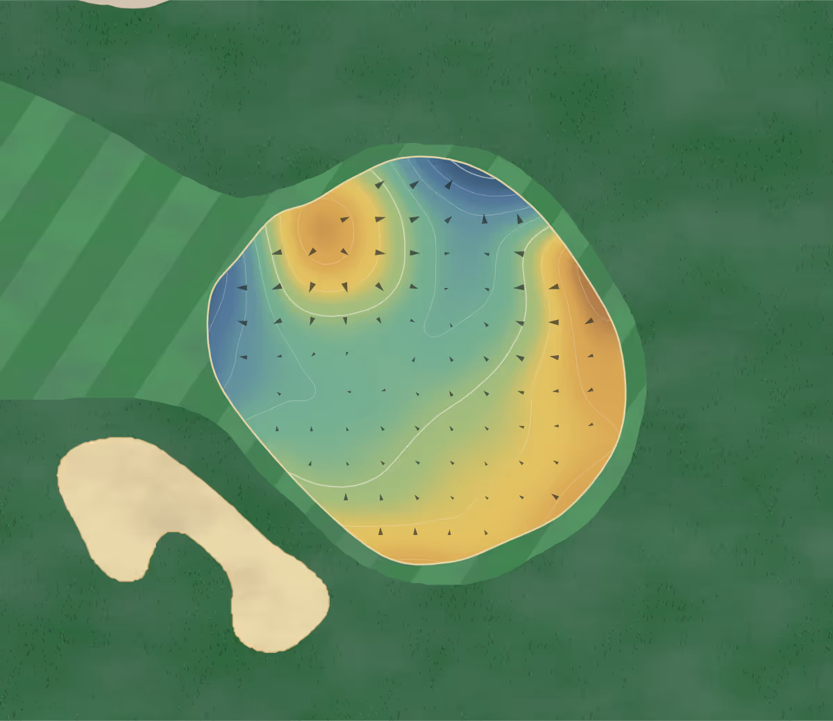 Green contour map of Algonkian Regional in Virginia, United States — 156 elevation contours at a 3-inch interval with fall-line arrows, traced from 1-meter lidar