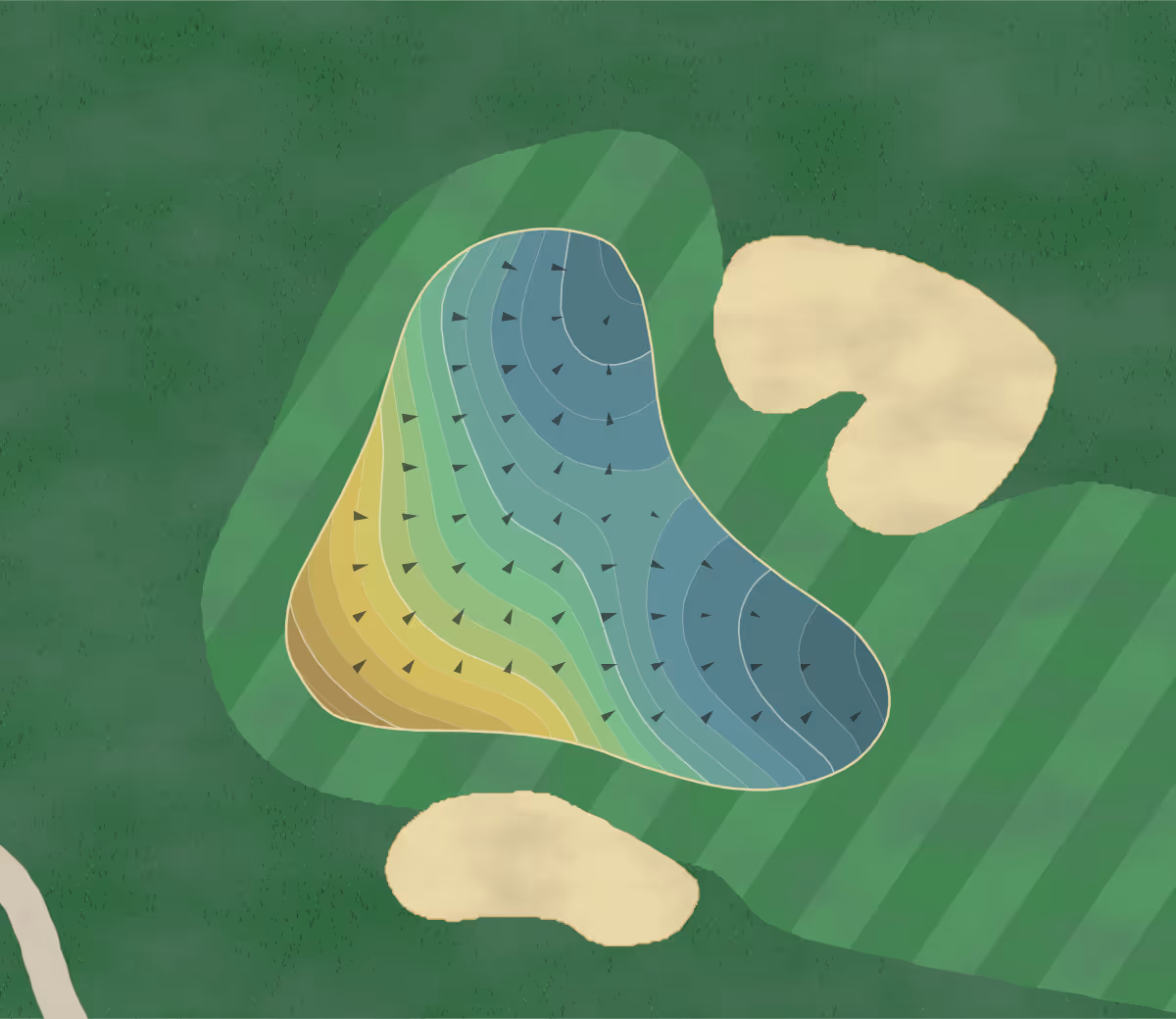Green contour map of Allentown Municipal in Allentown, Pennsylvania — 223 elevation contours at a 3-inch interval with fall-line arrows, traced from 1-meter lidar
