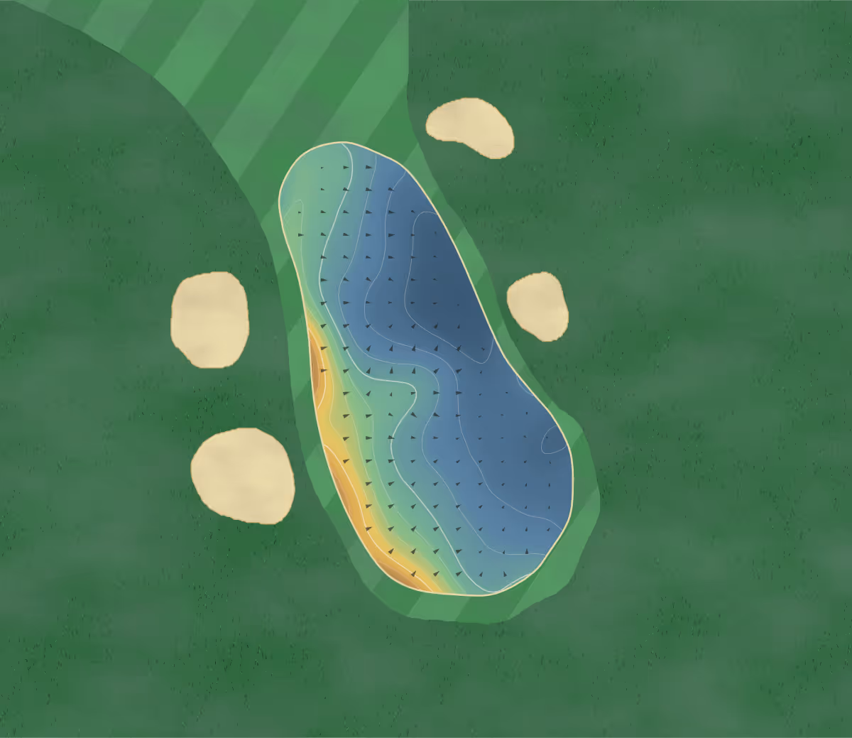 Green contour map of Alnmouth in Alnmouth, England: 153 elevation contours at a 8-centimeter interval with fall-line arrows, traced from 1-meter lidar