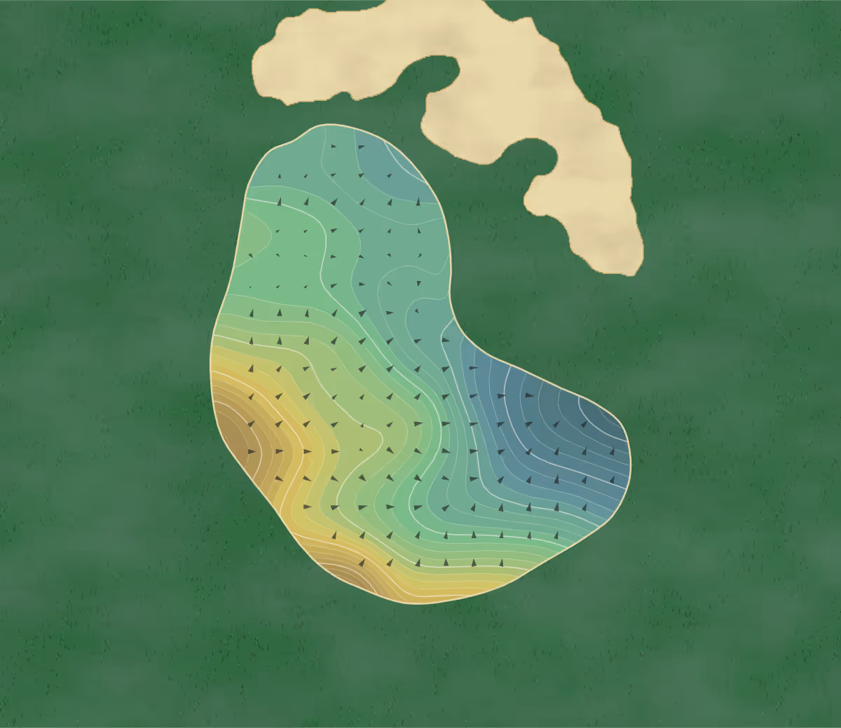 Green contour map of The Alotian in Roland, Arkansas — 373 elevation contours at a 3-inch interval with fall-line arrows, traced from 1-meter lidar