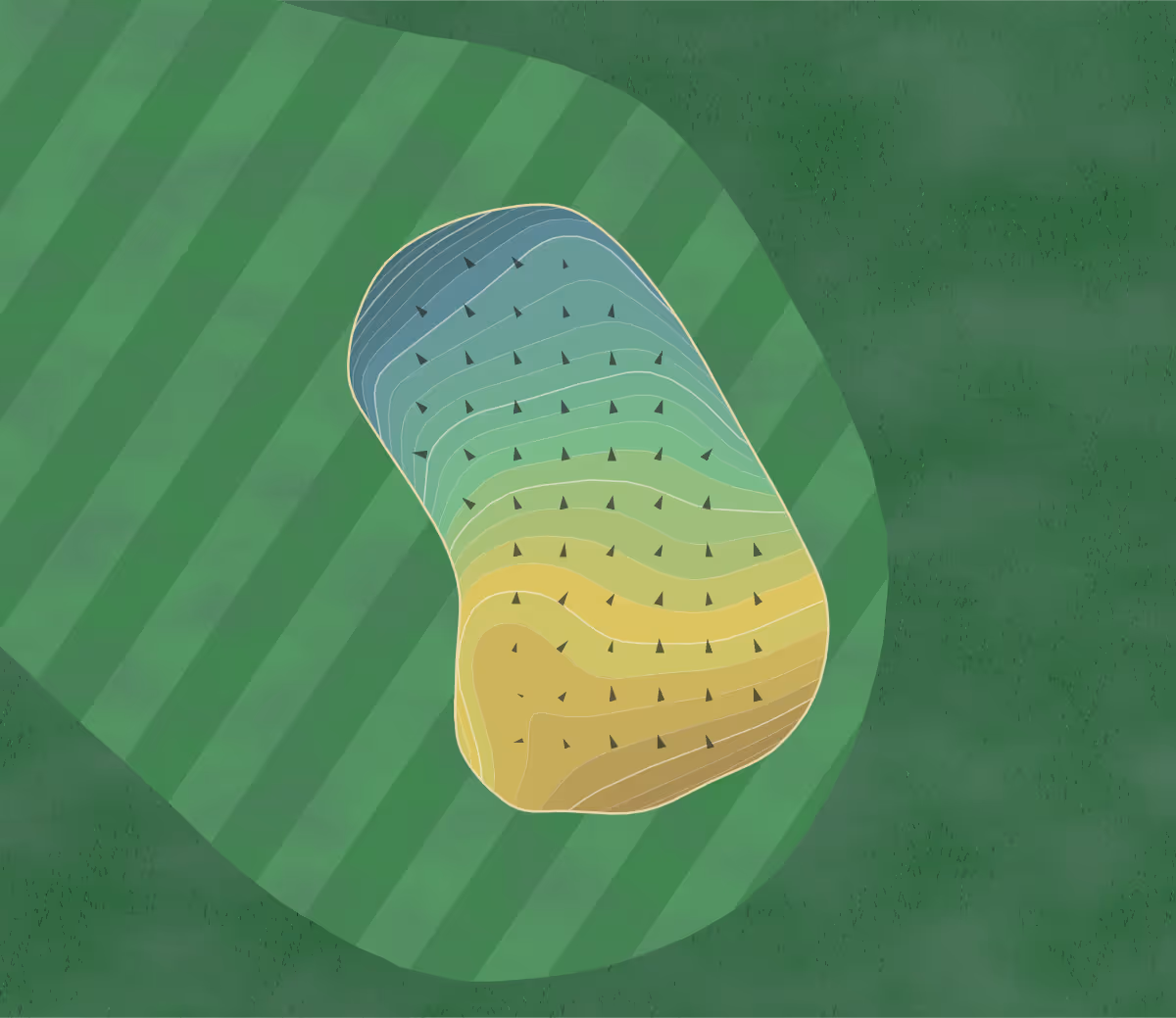 Green contour map of Alpine Bay Golf Club in Alpine, Alabama — 175 elevation contours at a 3-inch interval with fall-line arrows, traced from 1-meter lidar