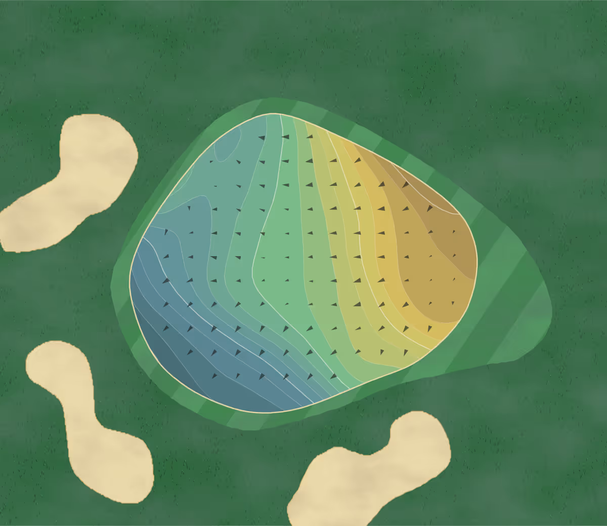 Green contour map of Alpine CC in Cranston, Rhode Island — 227 elevation contours at a 3-inch interval with fall-line arrows, traced from 1-meter lidar