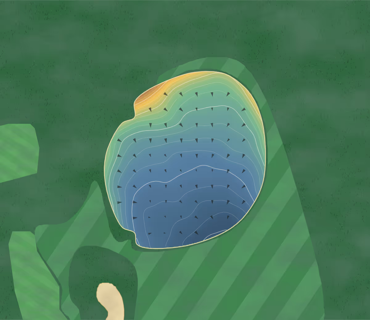 Green contour map of Amagansett in Amagansett, New York: 180 elevation contours at a 3-inch interval with fall-line arrows, traced from 1-meter lidar