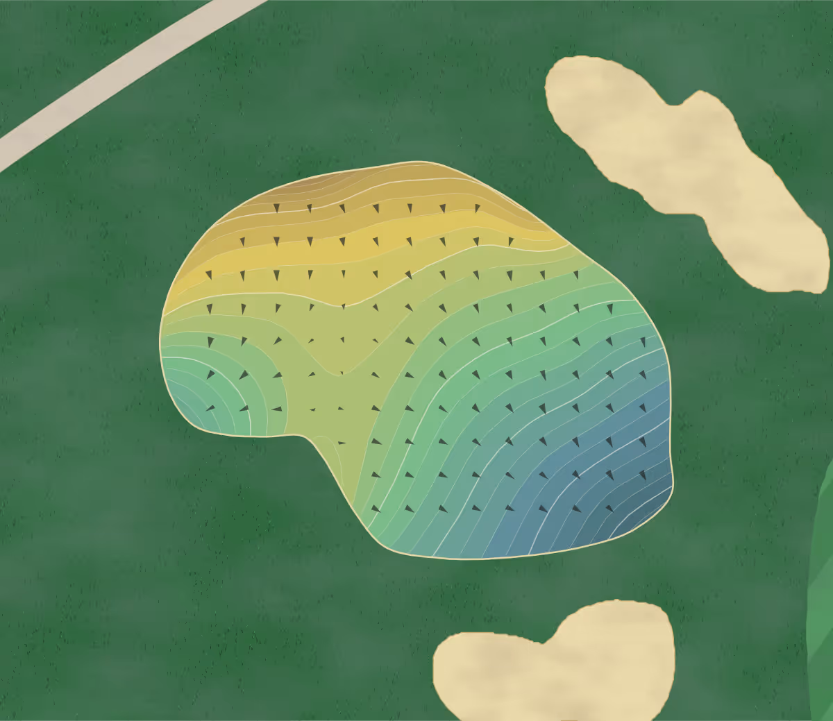 Green contour map of Amana Colonies in Amana, Iowa — 331 elevation contours at a 3-inch interval with fall-line arrows, traced from 1-meter lidar