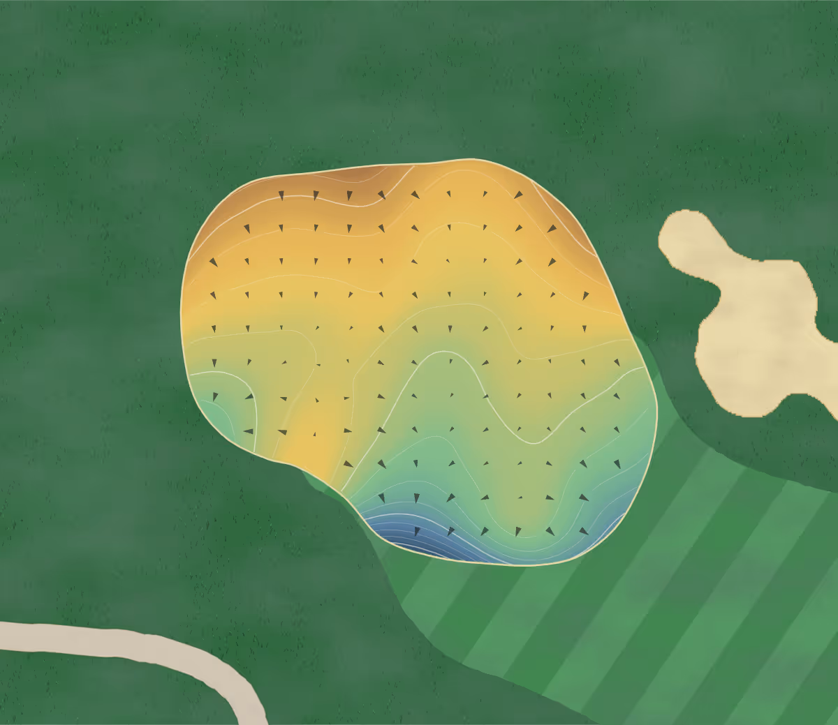 Green contour map of Ambassador in Windsor, Canada: 192 elevation contours at a 8-centimeter interval with fall-line arrows, traced from 1-meter lidar