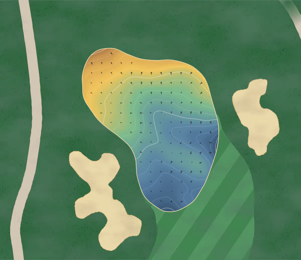 Green contour map of Ambassador in Windsor, Canada — 194 elevation contours at a 8-centimeter interval with fall-line arrows, traced from 1-meter lidar