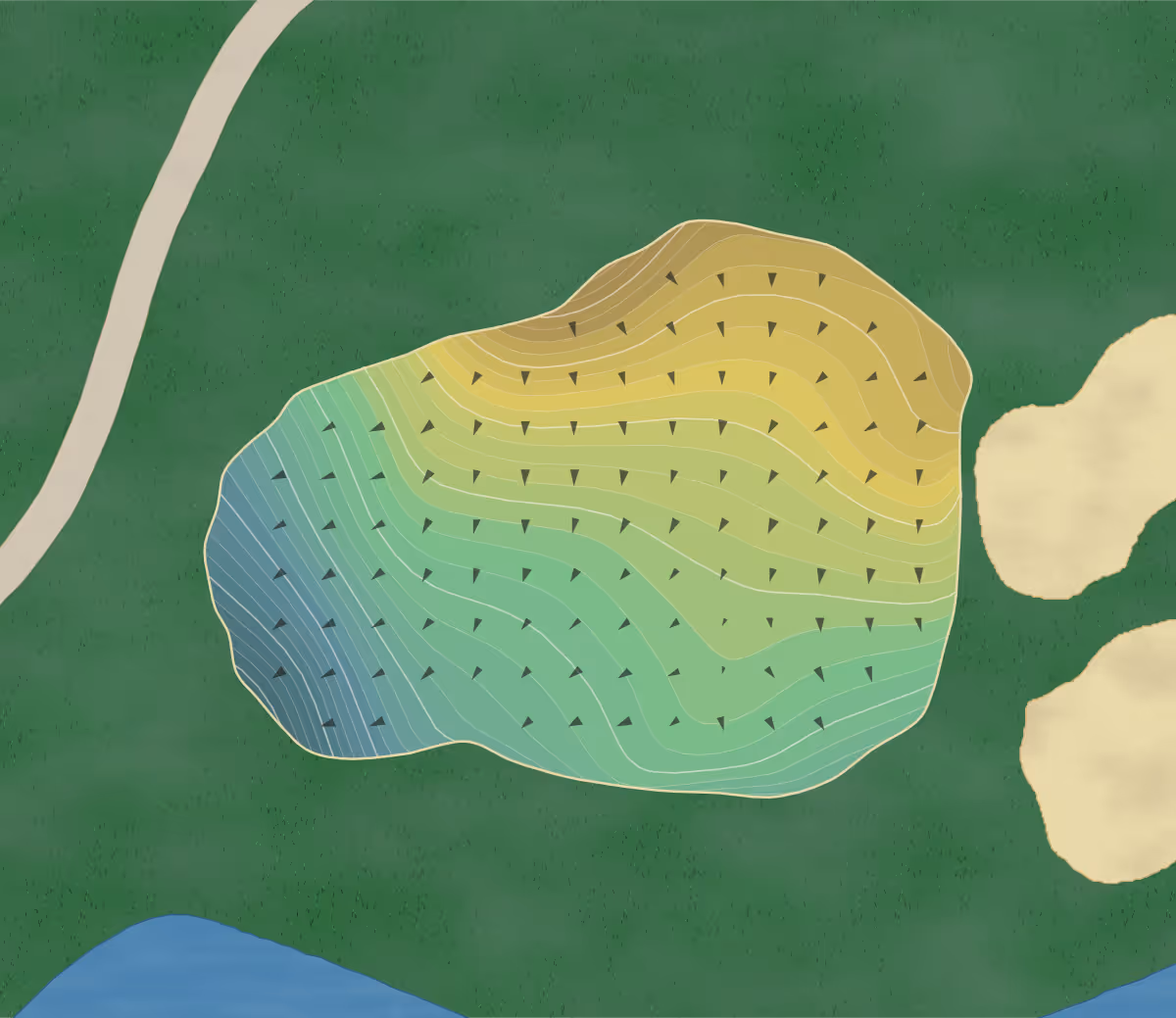 Green contour map of Amberwood in The Villages, Florida — 173 elevation contours at a 3-inch interval with fall-line arrows, traced from 1-meter lidar