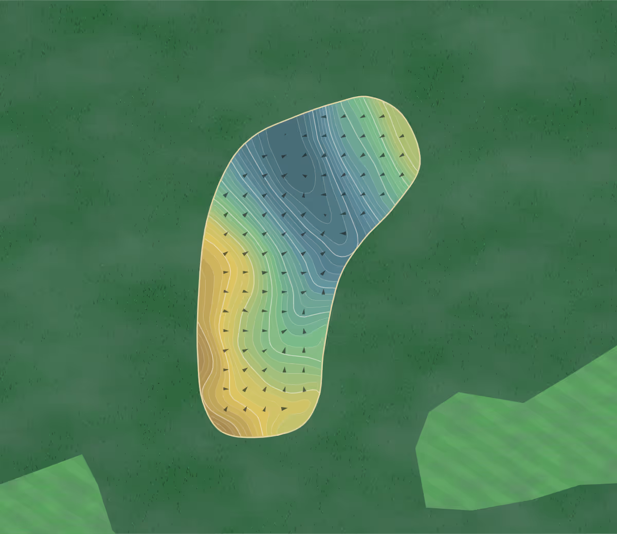 Green contour map of American Dunes in Grand Haven, Michigan — 308 elevation contours at a 3-inch interval with fall-line arrows, traced from 1-meter lidar