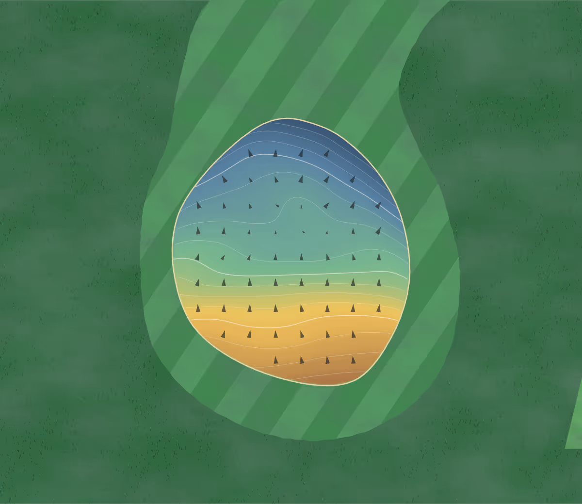 Green contour map of American Legion in Shenandoah, Iowa — 228 elevation contours at a 3-inch interval with fall-line arrows, traced from 1-meter lidar