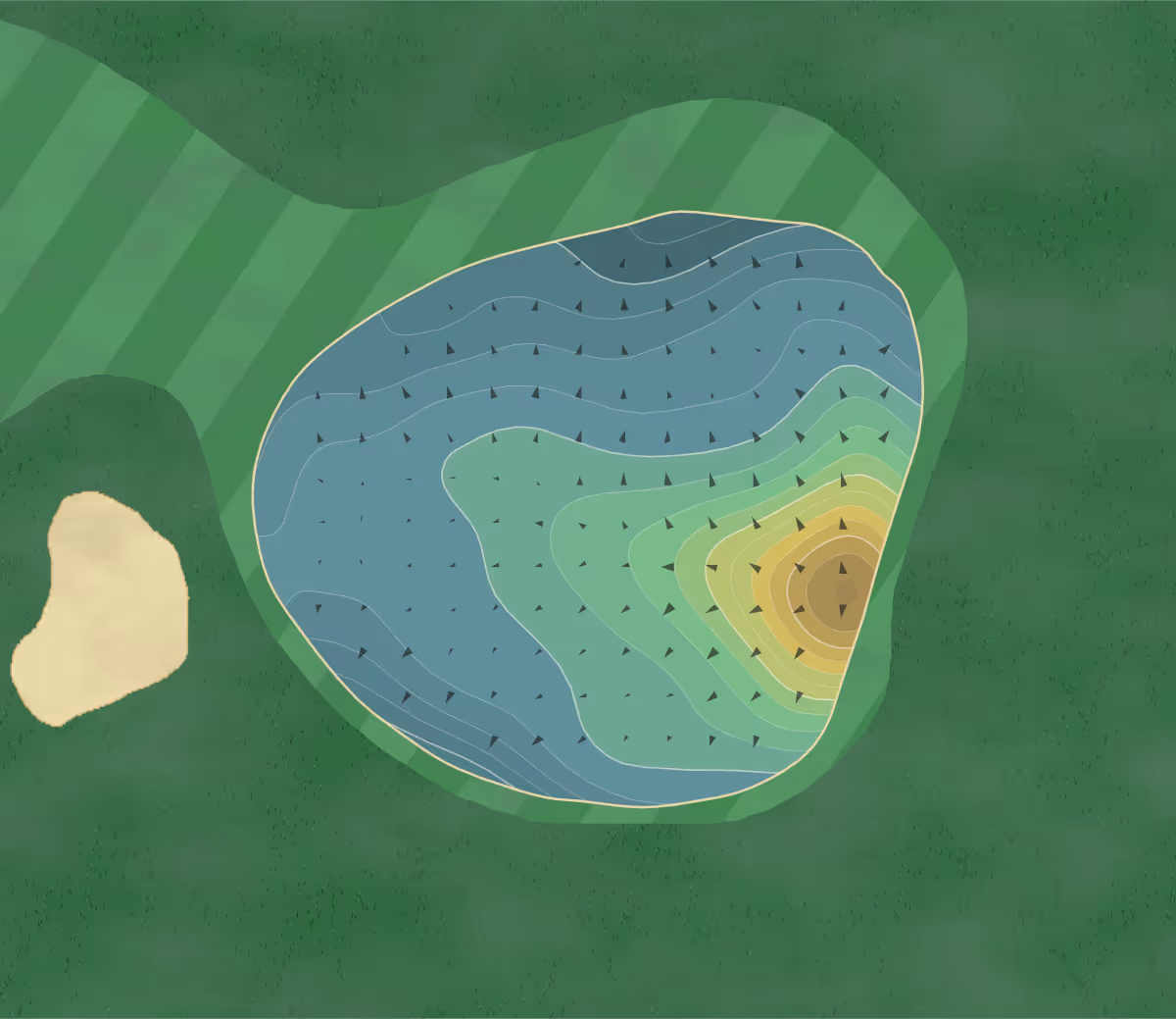 Green contour map of Amherst CC in Amherst, New Hampshire — 317 elevation contours at a 3-inch interval with fall-line arrows, traced from 1-meter lidar