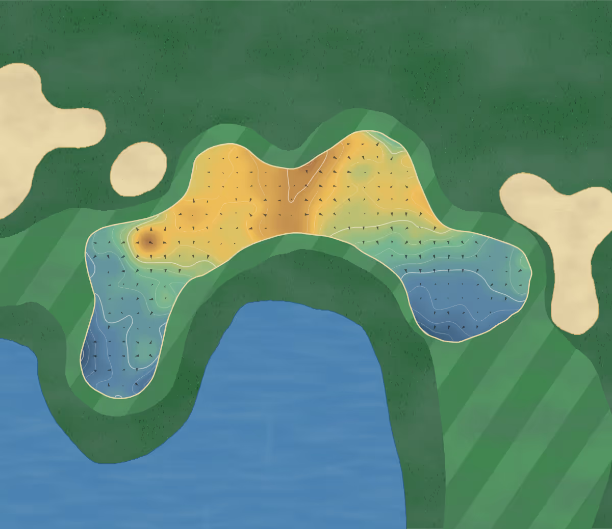 Green contour map of Andermatt in Andermatt, Switzerland — 239 elevation contours at a 8-centimeter interval with fall-line arrows, traced from 1-meter lidar