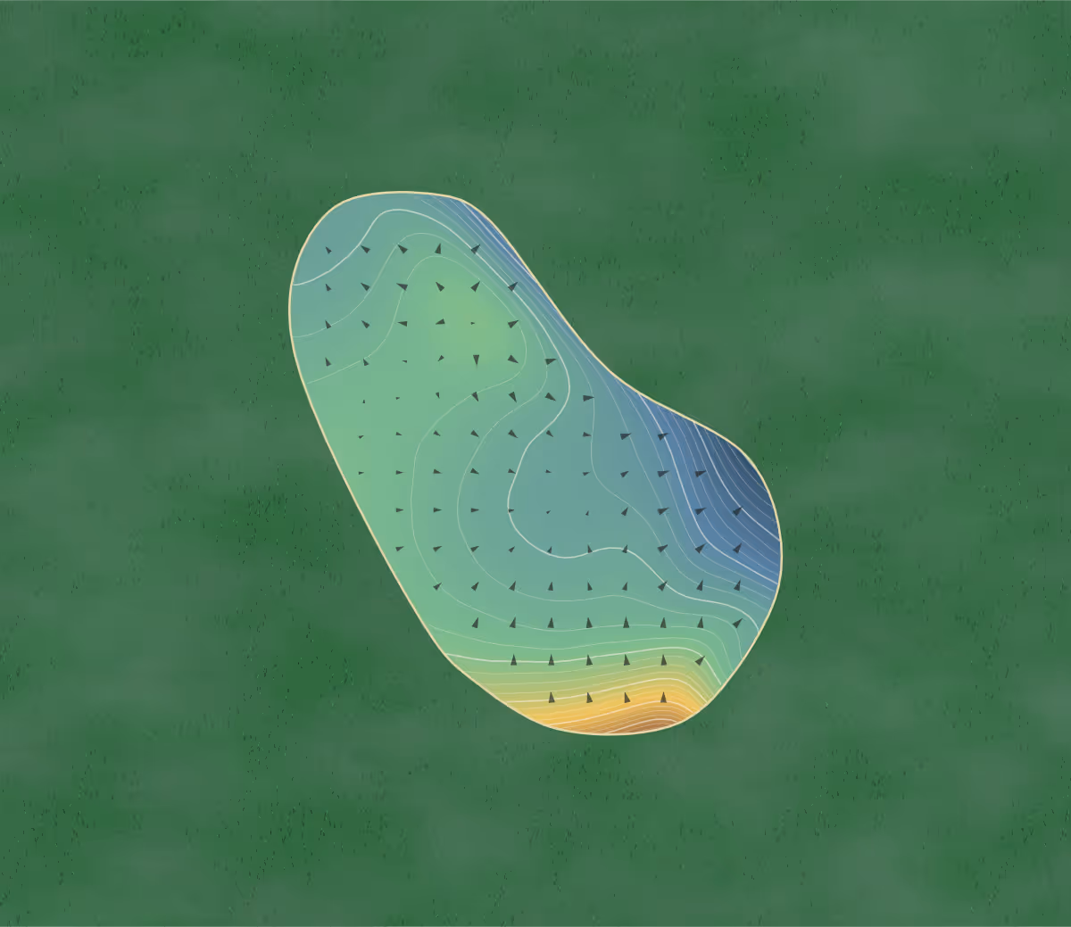 Green contour map of Andersons Creek in Springfield, Canada: 277 elevation contours at a 8-centimeter interval with fall-line arrows, traced from 1-meter lidar