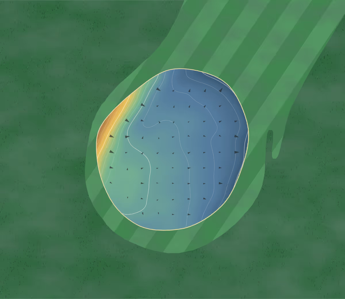 Green contour map of Andover Municipal in Andover, Kansas: 59 elevation contours at a 3-inch interval with fall-line arrows, traced from 1-meter lidar