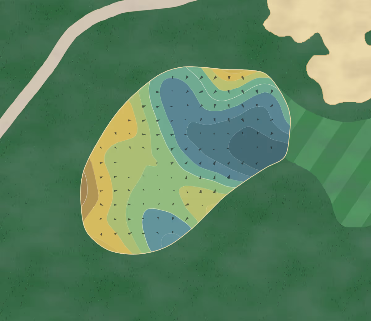 Green contour map of Anglebrook in Lincondale, New York — 19 elevation contours at a 3-inch interval with fall-line arrows, traced from 1-meter lidar