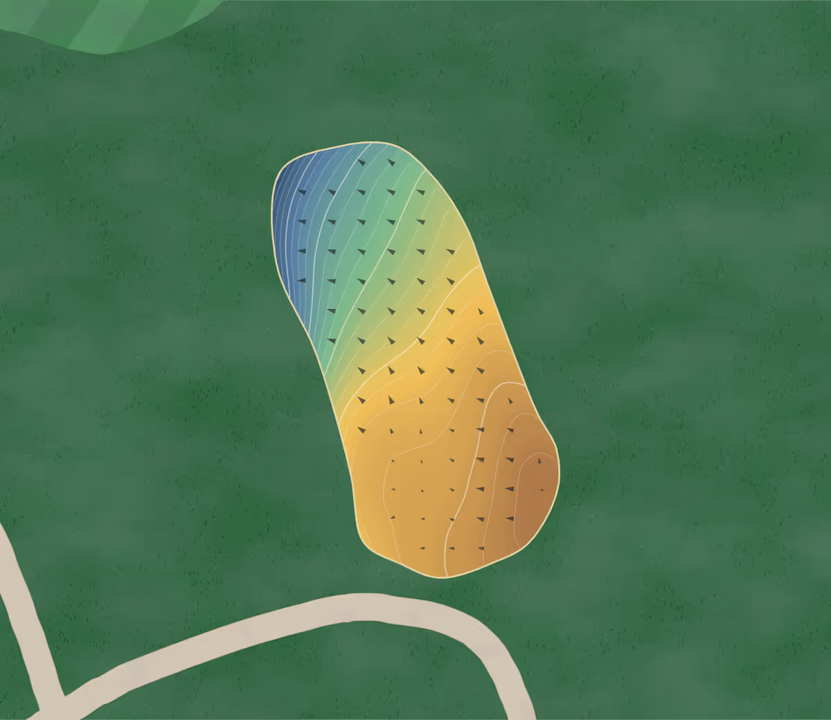 Green contour map of Ankeny Golf in Ankeny, Iowa — 96 elevation contours at a 3-inch interval with fall-line arrows, traced from 1-meter lidar