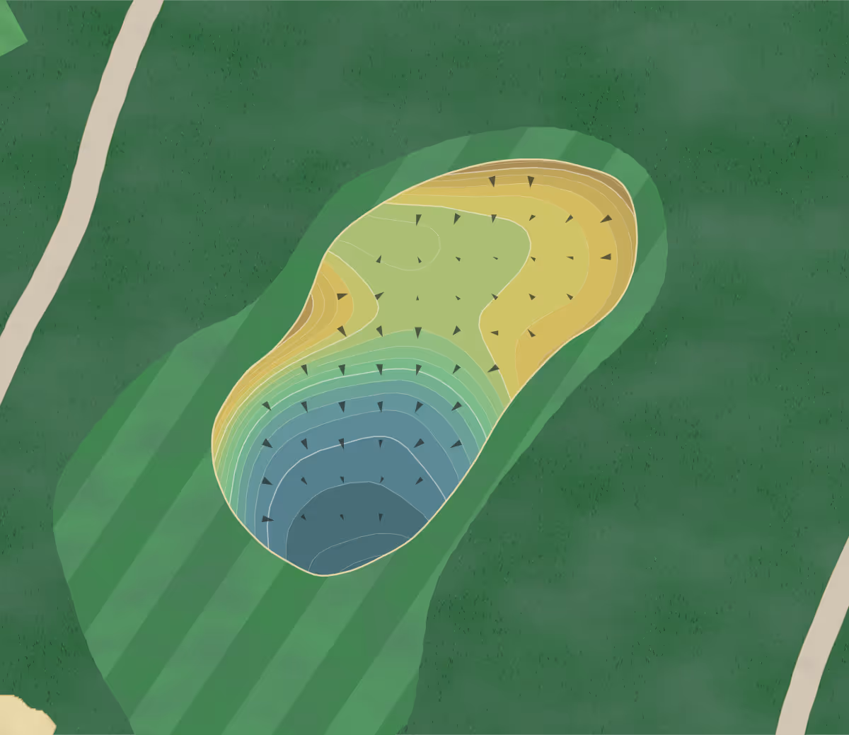 Green contour map of Annandale in Pasadena, California — 224 elevation contours at a 3-inch interval with fall-line arrows, traced from 1-meter lidar