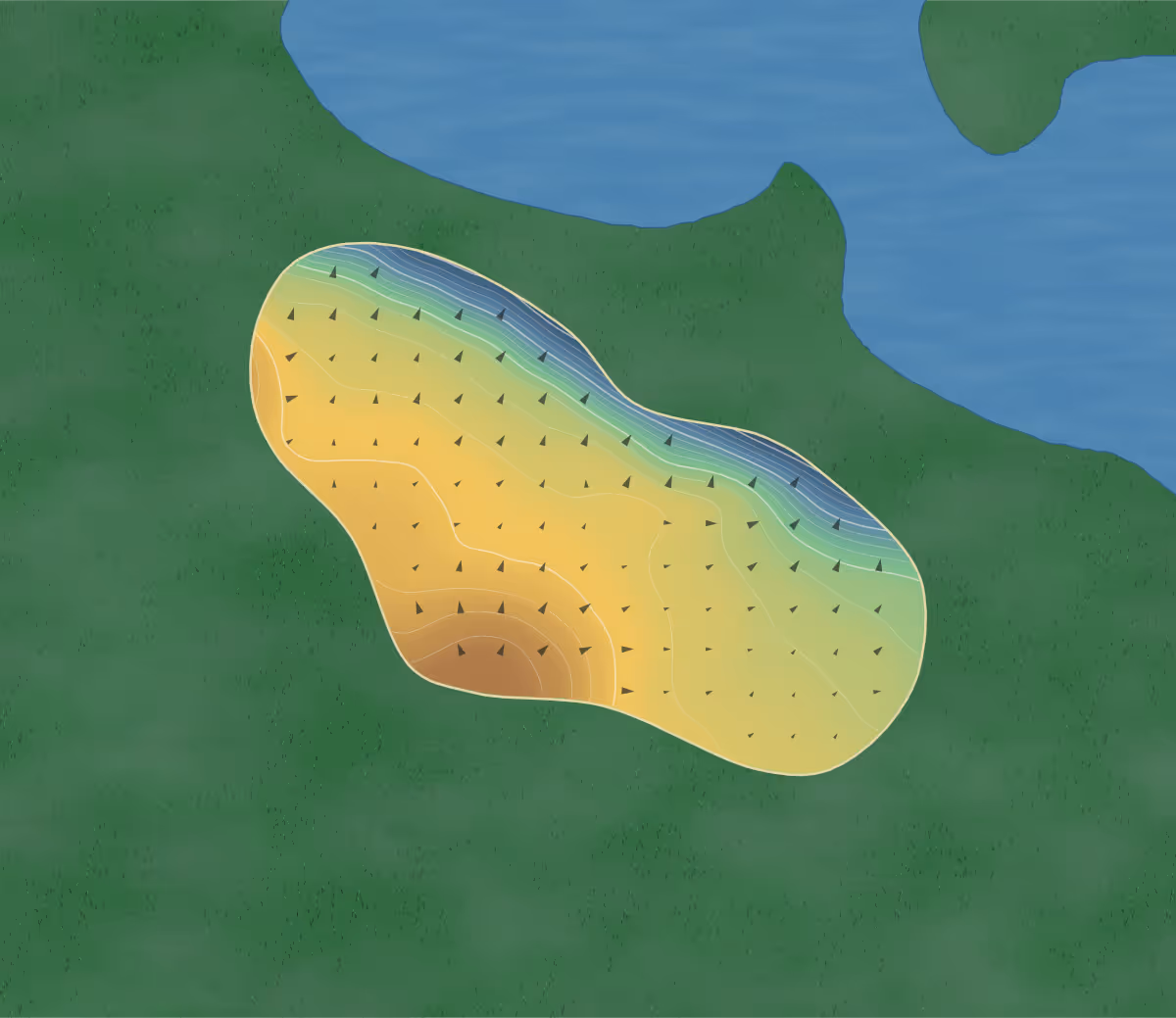 Green contour map of Antrobus in Northwich, England — 177 elevation contours at a 8-centimeter interval with fall-line arrows, traced from 1-meter lidar