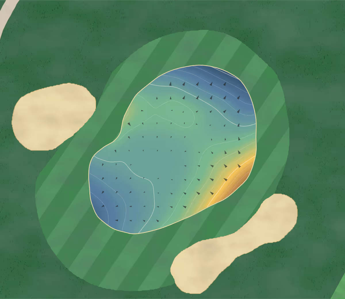 Green contour map of Aplington Recreation in Aplington, Iowa — 116 elevation contours at a 3-inch interval with fall-line arrows, traced from 1-meter lidar