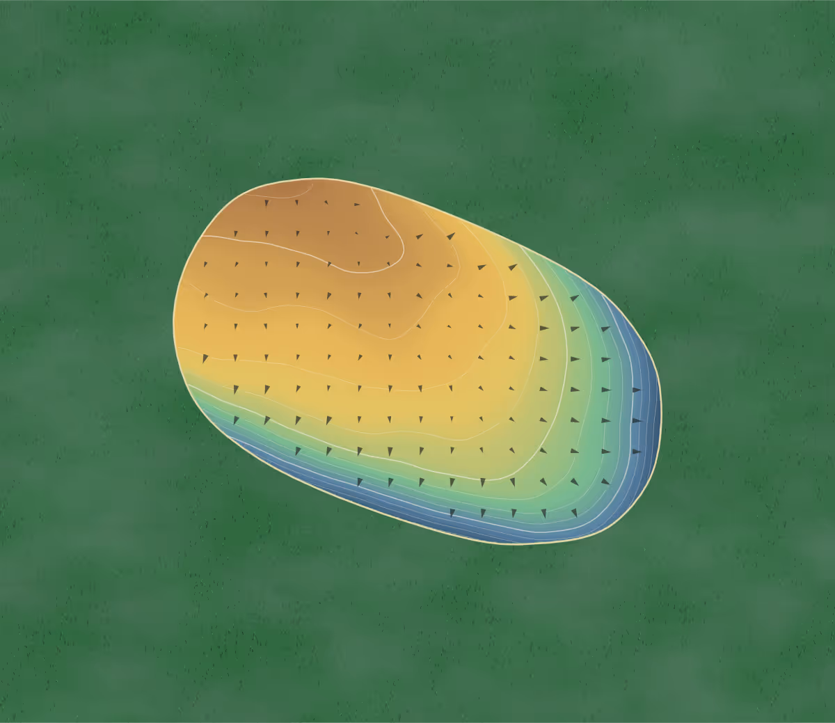 Green contour map of Apple Creek in Airdrie, Canada — 184 elevation contours at a 8-centimeter interval with fall-line arrows, traced from 1-meter lidar