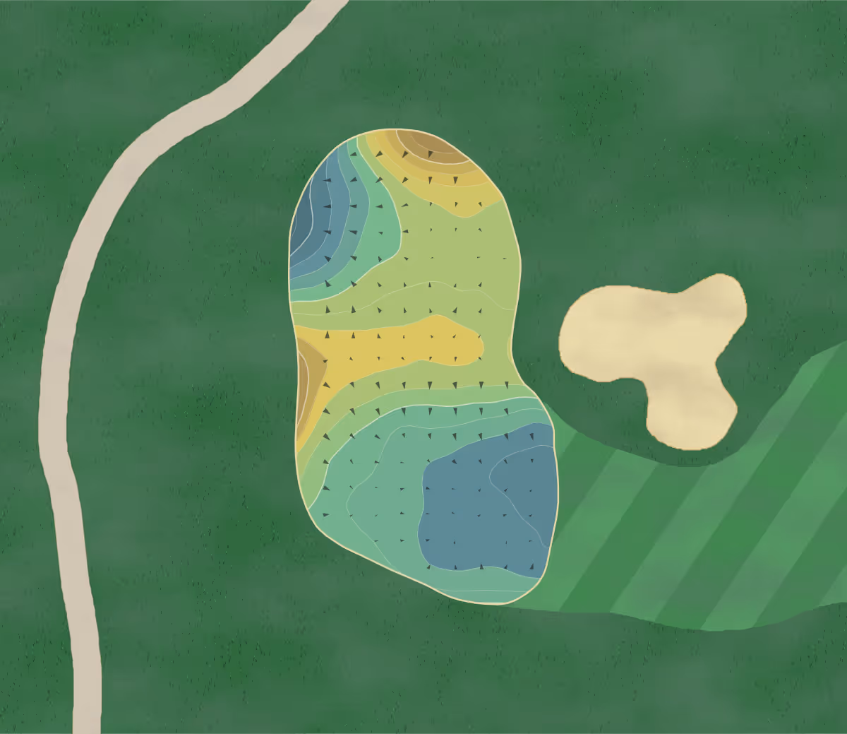Green contour map of Apple Mountain in Freeland, Michigan — 235 elevation contours at a 3-inch interval with fall-line arrows, traced from 1-meter lidar