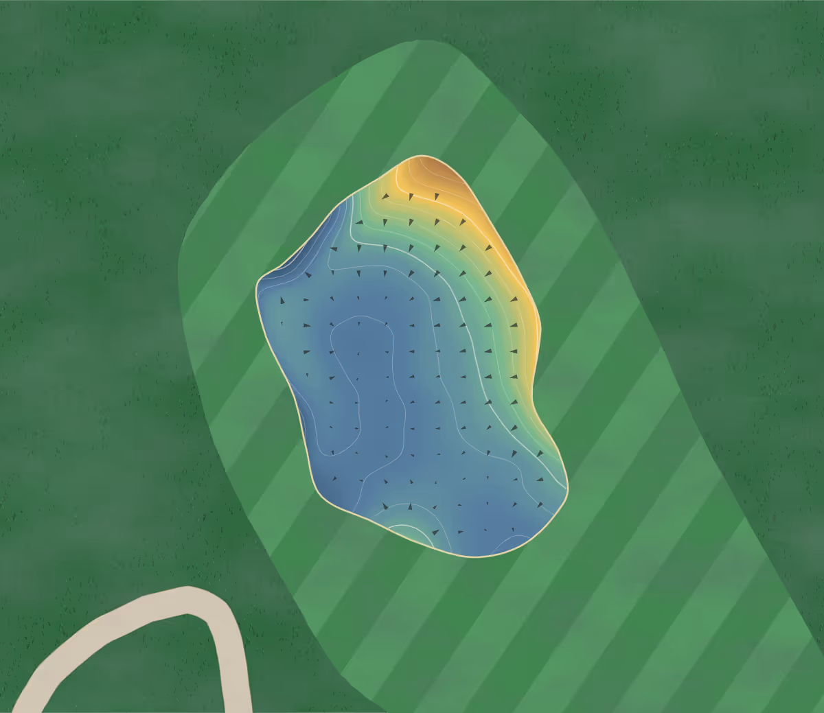 Green contour map of Appleby in Appleby, England: 162 elevation contours at a 8-centimeter interval with fall-line arrows, traced from 1-meter lidar