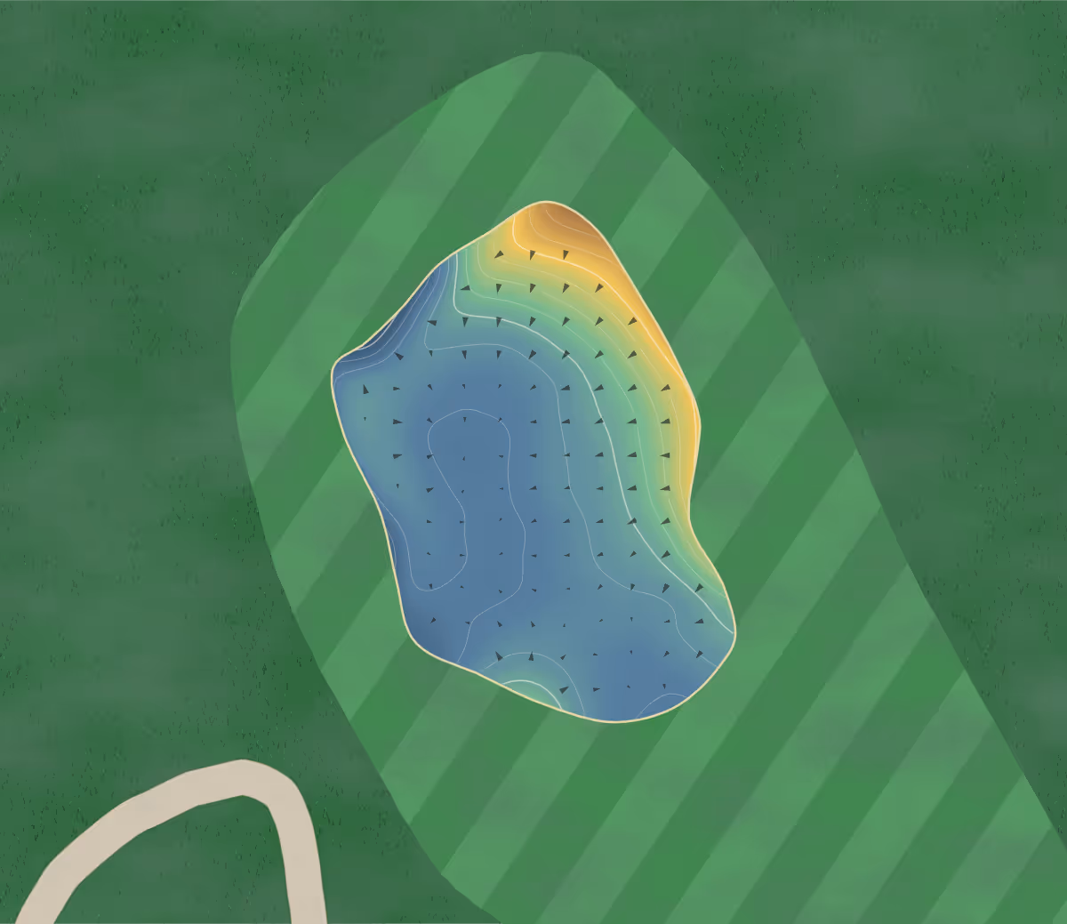 Green contour map of Appleby in Appleby, England — 162 elevation contours at a 8-centimeter interval with fall-line arrows, traced from 1-meter lidar