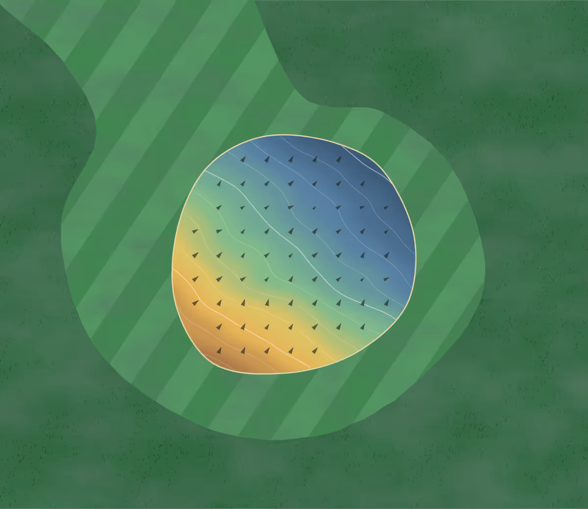 Green contour map of Aqualate in Newport, England — 62 elevation contours at a 8-centimeter interval with fall-line arrows, traced from 1-meter lidar