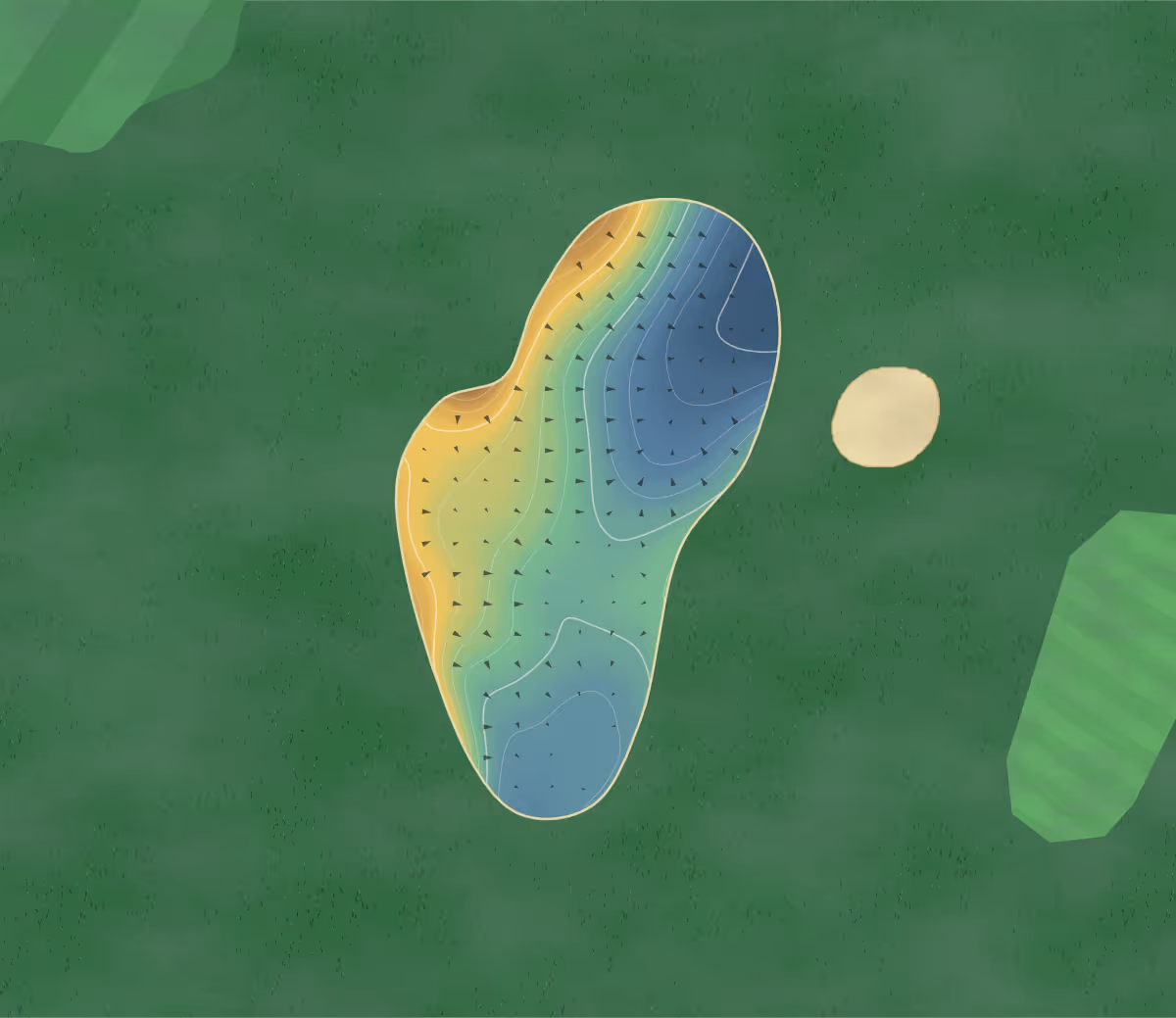 Green contour map of Arbroath in Arbroath, Scotland: 157 elevation contours at a 8-centimeter interval with fall-line arrows, traced from 1-meter lidar