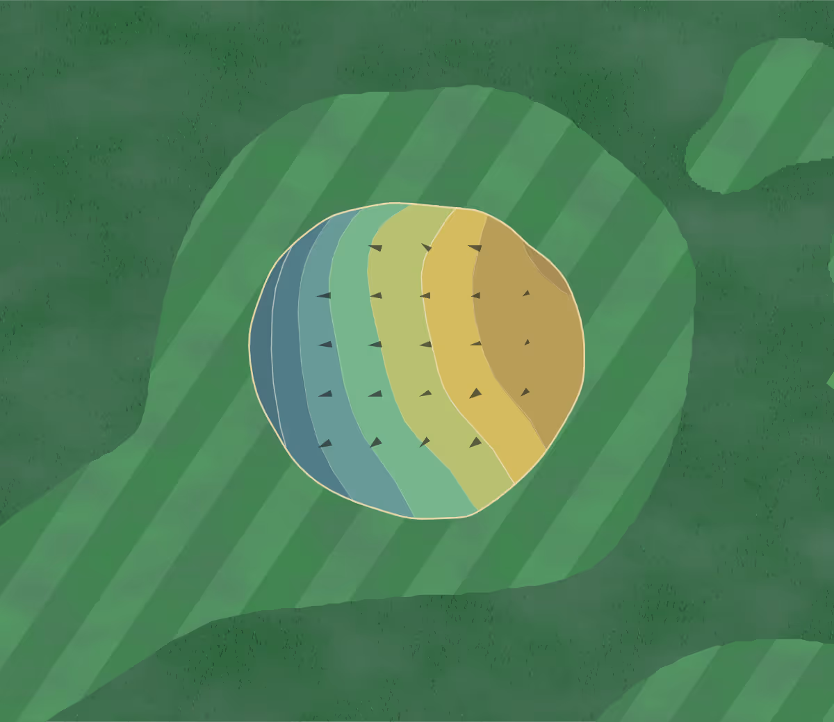 Green contour map of Arcadia Par 3 in Arcadia, California — 130 elevation contours at a 3-inch interval with fall-line arrows, traced from 1-meter lidar